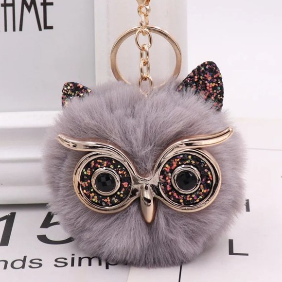Handbags - New Cute Glitter Eyes/Ears OWL Plush Bag Pendant Keychain.